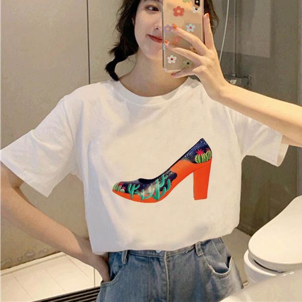 women's t-shirt high-heeled shoes fashion graphic kawaii tshirts girls tees short sleeves, White
women's t-shirt high-heeled shoes fashion graphic kawaii tshirts girls tees short sleeves, White