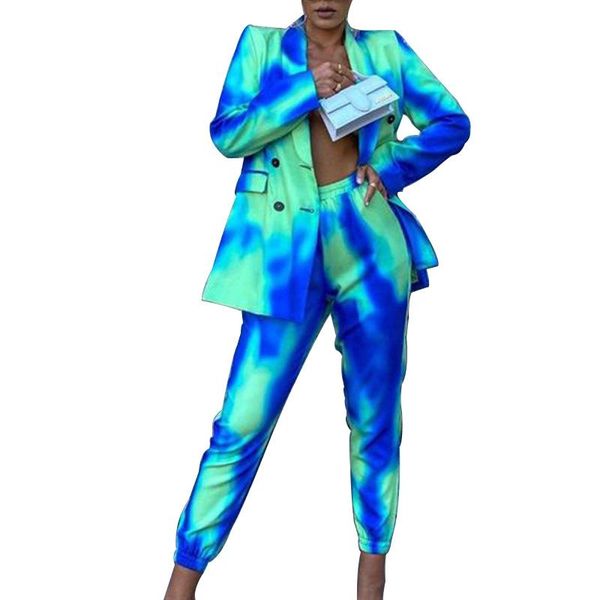 women's two piece pants set tie dye printing full sleeve notched single breasted coat pencil tracksuits office lady outfits, White
women's two piece pants set tie dye printing full sleeve notched single breasted coat pencil tracksuits office lady outfits, White