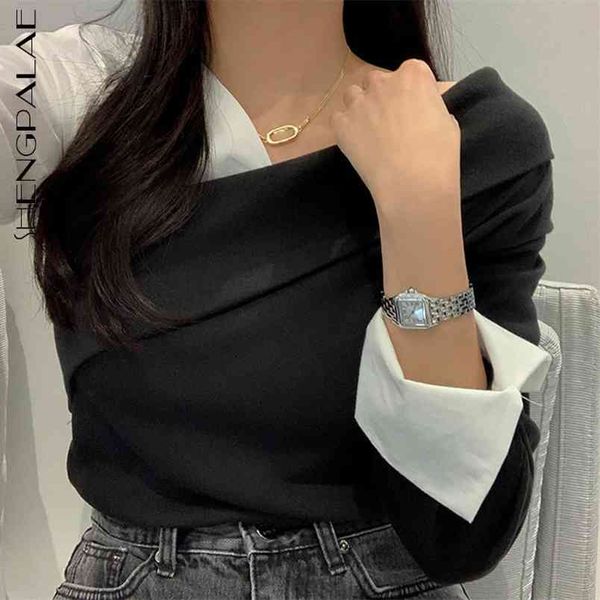 temperament cross v-neck shoulders sweater women's spring contrast color long sleeve knitted pullover 5b404 210427, White;black
temperament cross v-neck shoulders sweater women's spring contrast color long sleeve knitted pullover 5b404 210427, White;black