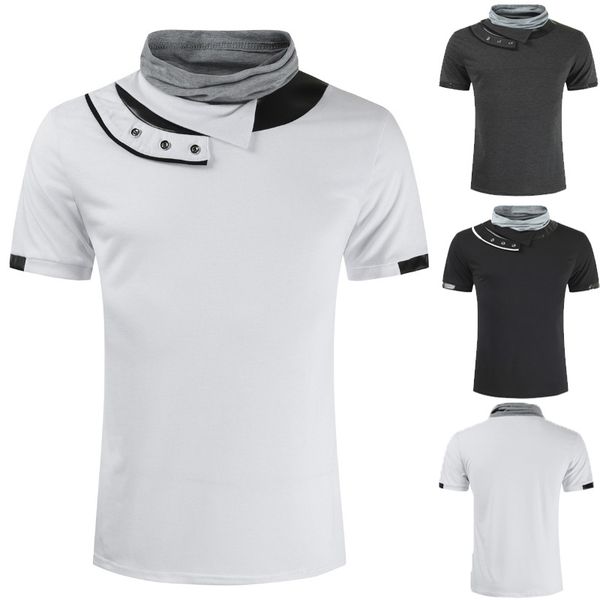 men's t-shirt summer high collar casual splicing fashion street short sleeve top, White;black
men's t-shirt summer high collar casual splicing fashion street short sleeve top, White;black