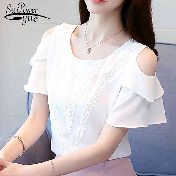 short sleeve women blouse shirts chiffon off shoulder clothing causal solid shirt blusas 0544 30 210521, White
short sleeve women blouse shirts chiffon off shoulder clothing causal solid shirt blusas 0544 30 210521, White