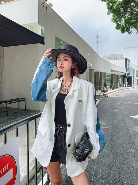 women's suits & blazers 2021 arrival autumn women long stitching chic denim, White;black
women's suits & blazers 2021 arrival autumn women long stitching chic denim, White;black