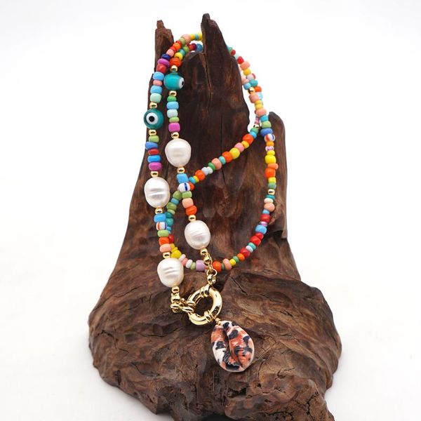 chains charming american retro natural pearl necklace bohemian beach style leopard pendant shell color bead necklaces for women, Silver
chains charming american retro natural pearl necklace bohemian beach style leopard pendant shell color bead necklaces for women, Silver