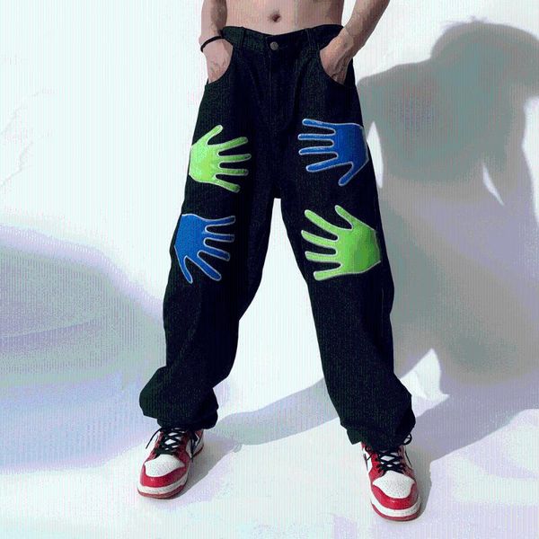 men's jeans hip-hop trend loose straight-leg pants style casual trousers, Blue 
men's jeans hip-hop trend loose straight-leg pants style casual trousers, Blue