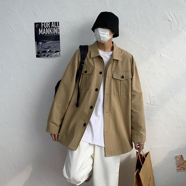 men's dress shirts 2021 autumn tooling style loose pocket decoration long sleeve shirt coat, White;black
men's dress shirts 2021 autumn tooling style loose pocket decoration long sleeve shirt coat, White;black