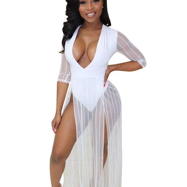 european and american women's 5-point sleeved beach dress, White
european and american women's 5-point sleeved beach dress, White