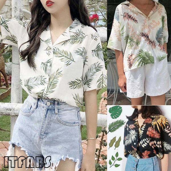 women's blouses & shirts women 2021 summer casual loose half sleeve blouse leaf printed lapel blusas femininas, White
women's blouses & shirts women 2021 summer casual loose half sleeve blouse leaf printed lapel blusas femininas, White