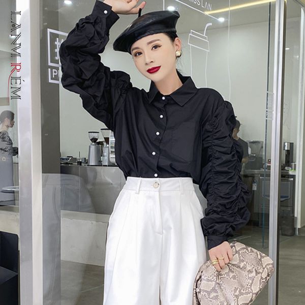 spring autumn women shirts white black color loose plus size blouse turn-down collar puff sleeve female 2a3561 210507
spring autumn women shirts white black color loose plus size blouse turn-down collar puff sleeve female 2a3561 210507