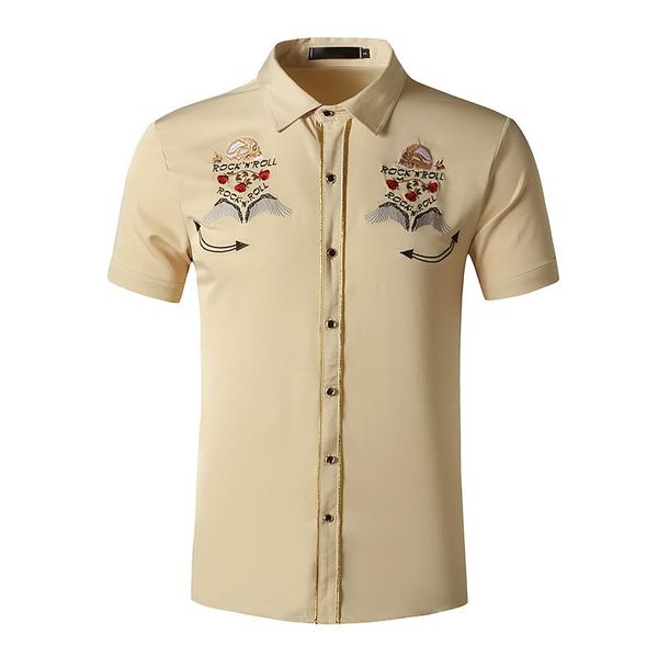 men's casual solid colorembroidery shirts male slim fit short sleeve shirt black white summer business size, White;black
men's casual solid colorembroidery shirts male slim fit short sleeve shirt black white summer business size, White;black