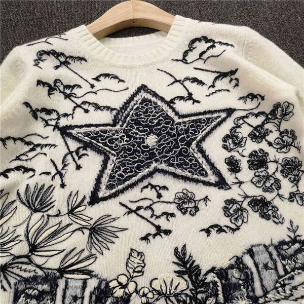 fashion cashmere embroidery pullover women's dor high-end long sleeve sweater designer runway autumn winter new, White;black
fashion cashmere embroidery pullover women's dor high-end long sleeve sweater designer runway autumn winter new, White;black