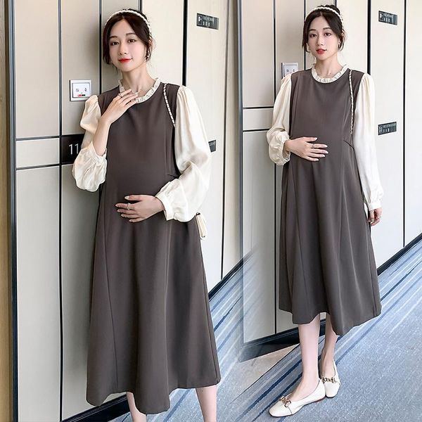 maternity dresses 6860# autumn korean fashion long party dress chic ins elegant a line slim clothes for pregnant women sweet pregnancy, White 
maternity dresses 6860# autumn korean fashion long party dress chic ins elegant a line slim clothes for pregnant women sweet pregnancy, White
