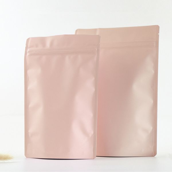

Thick Matte Light Pink Aluminum Foil Zip Lock Bag Stand up Resealable Coffee Powder Nuts Tea Snack Biscuits X-mas Wedding Gifts Packaging Pouches Support Logo Print