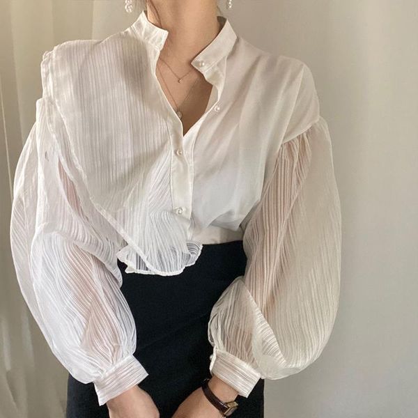 women's blouses & shirts chic stand-up collar ladies lantern sleeve mesh lace elegant women patchwork single-breasted blusas 2021, White
women's blouses & shirts chic stand-up collar ladies lantern sleeve mesh lace elegant women patchwork single-breasted blusas 2021, White