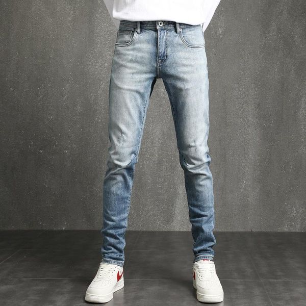 men's jeans washing men streetwear slim ripped denim trousers designer hip hop punk biker man elasticity pencil pants, Blue
men's jeans washing men streetwear slim ripped denim trousers designer hip hop punk biker man elasticity pencil pants, Blue