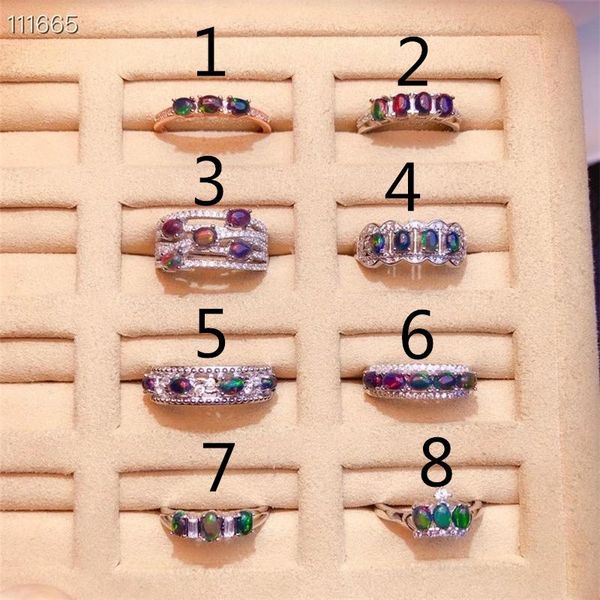 cluster rings luxury atmosphere selling style natural black opal ring 925 silver noble and elegant, Golden;silver