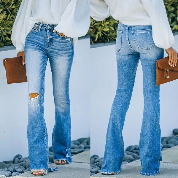 women's jeans mandylandy ripped women casual fitted boot-cut denim trousers hole washed summer ladies mid waist pants, Blue
women's jeans mandylandy ripped women casual fitted boot-cut denim trousers hole washed summer ladies mid waist pants, Blue
