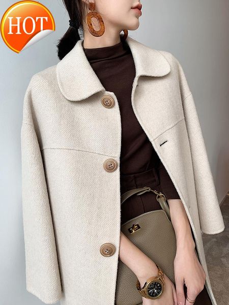 women's two piece pants cashmere alpaca double-sided coat women's mid-length 2021 autumn and winter thickened woolen, White
women's two piece pants cashmere alpaca double-sided coat women's mid-length 2021 autumn and winter thickened woolen, White