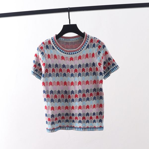 t shirt 2021 summer style small fragrance ice silk knitted short sleeve women's color matching grid mesh red same fashion, White
t shirt 2021 summer style small fragrance ice silk knitted short sleeve women's color matching grid mesh red same fashion, White