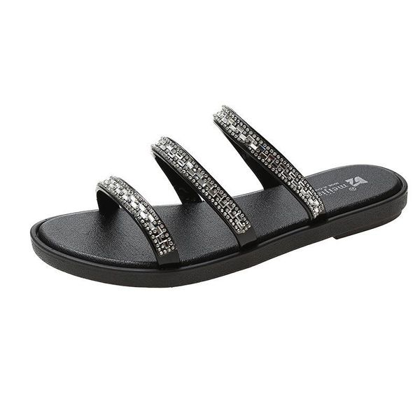 slippers 2021 summer flat women's three-strap rhinestone fashion open toe beach flip-flops a853, Black
slippers 2021 summer flat women's three-strap rhinestone fashion open toe beach flip-flops a853, Black