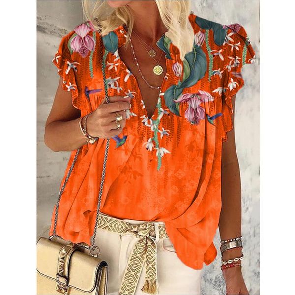 women's t-shirt ruffle sleeve tee summer v-neck printed short-sleeved casual female elegant loose shirts floral ladies, White
women's t-shirt ruffle sleeve tee summer v-neck printed short-sleeved casual female elegant loose shirts floral ladies, White