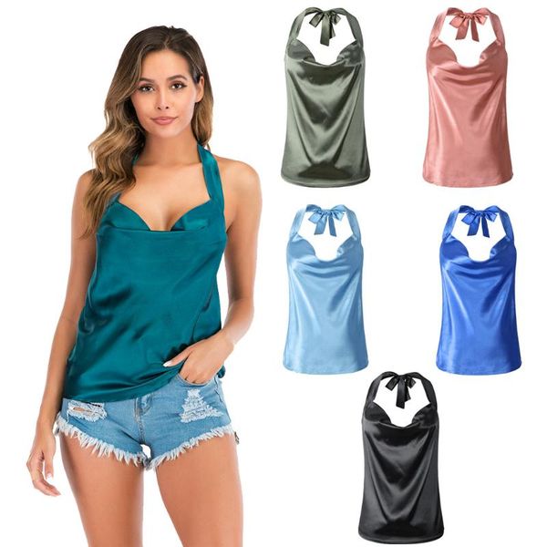 women's blouses & shirts summer solid color sleeveless hanging neck small vest bottoming simulation silk chiffon shirt female, White
women's blouses & shirts summer solid color sleeveless hanging neck small vest bottoming simulation silk chiffon shirt female, White