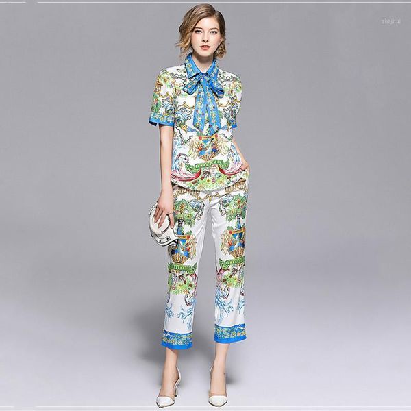 two piece dress 2021 summer designer runway pants suit women's short sleeve bow collar flower print blouse ninth pencil pieces set, White
two piece dress 2021 summer designer runway pants suit women's short sleeve bow collar flower print blouse ninth pencil pieces set, White