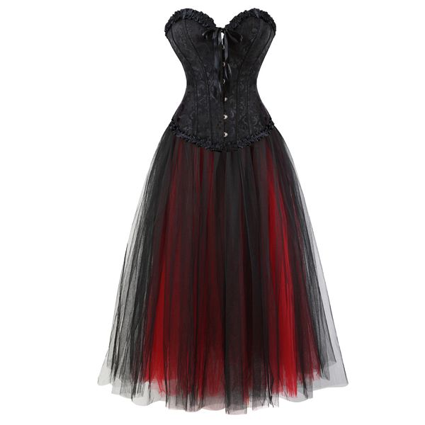 red black vintage brocade corset dress women corset bustier with floor length skirt ladies party cosplay costume, Black;white
red black vintage brocade corset dress women corset bustier with floor length skirt ladies party cosplay costume, Black;white