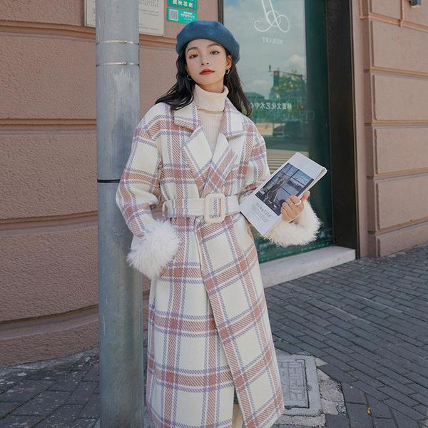 women's wool & blends 2021 plaid woolen coat mid-length autumn winter waist belted wild temperament, Black
women's wool & blends 2021 plaid woolen coat mid-length autumn winter waist belted wild temperament, Black