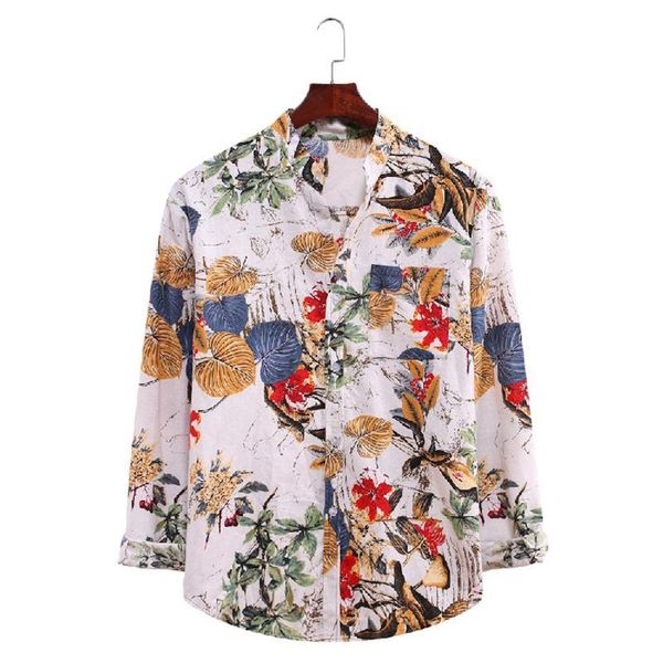 men's casual shirts retro fashion sunflower print long-sleeved linen stand collar buttons loose oversize for men 2021, White;black
men's casual shirts retro fashion sunflower print long-sleeved linen stand collar buttons loose oversize for men 2021, White;black