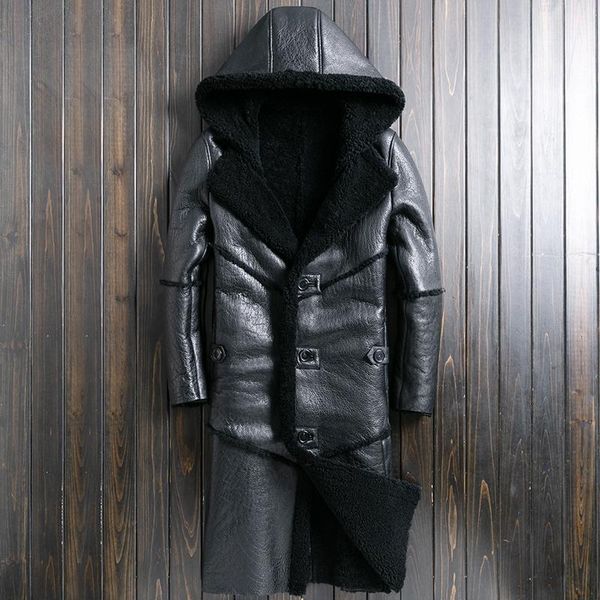 men's leather & faux genuine jackets mens casual over knee slim button hooded thick real fur coat winter natural sheepskin warm outerwe, Black
men's leather & faux genuine jackets mens casual over knee slim button hooded thick real fur coat winter natural sheepskin warm outerwe, Black