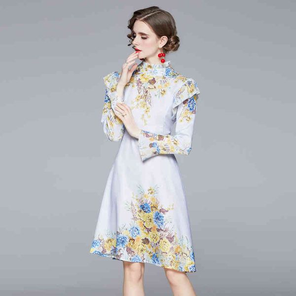 women spring designer elegant floral print dress fashion office party robe female vintage ruffles a-line dress vestidos 210525, Black;gray
women spring designer elegant floral print dress fashion office party robe female vintage ruffles a-line dress vestidos 210525, Black;gray