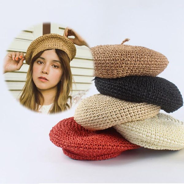 berets french style women handmade beanies vintage straw beret summer beach hat knit adjustable sun hats holiday artist caps, Blue;gray
berets french style women handmade beanies vintage straw beret summer beach hat knit adjustable sun hats holiday artist caps, Blue;gray