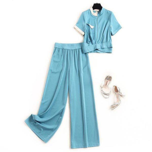 women's tracksuits fashion satin suit 2 piece set women 2021 summer stand collar bag decorative t-shirt straight pants two, Gray
women's tracksuits fashion satin suit 2 piece set women 2021 summer stand collar bag decorative t-shirt straight pants two, Gray