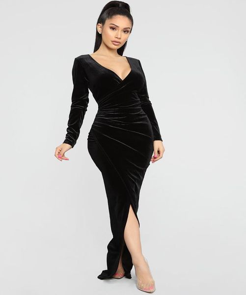 black velvet evening dress 2022 v neck long sleeve mermaid prom dresses with slit elegant night club cocktail party dress robes de soirée ve, Black;red
black velvet evening dress 2022 v neck long sleeve mermaid prom dresses with slit elegant night club cocktail party dress robes de soirée ve, Black;red