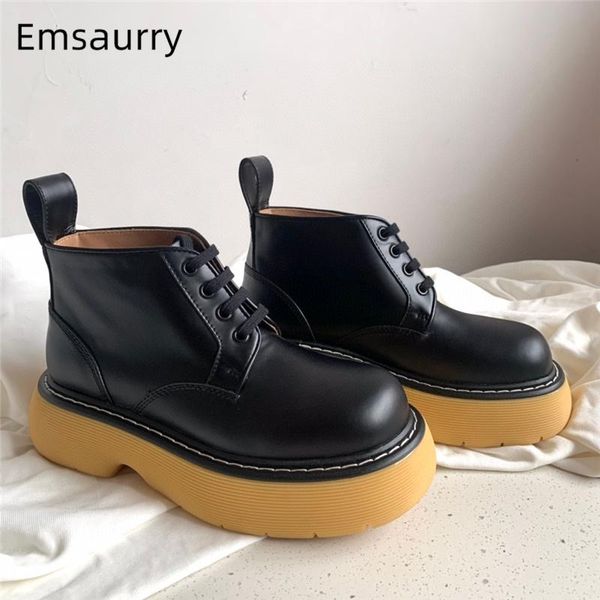 flat platform genuine leather boots women round toe cross-tied thick heel autumn winter runway botas mujer, Black
flat platform genuine leather boots women round toe cross-tied thick heel autumn winter runway botas mujer, Black