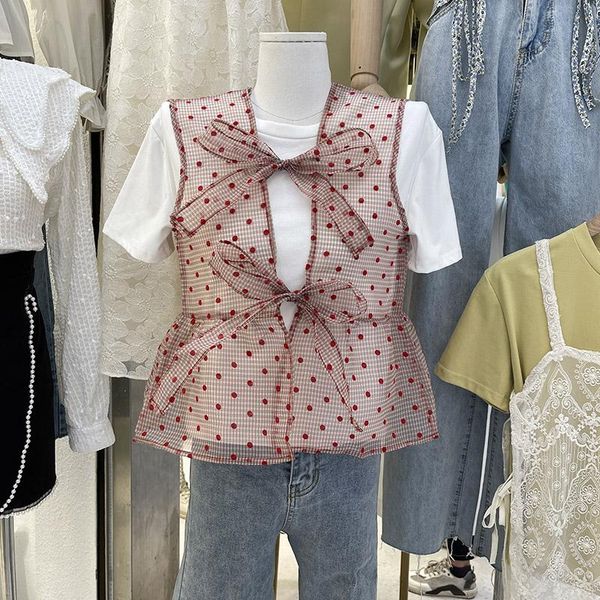 women's t-shirt 2021 summer cute sweet white short sleeve t-shir+bow point organza vest
women's t-shirt 2021 summer cute sweet white short sleeve t-shir+bow point organza vest