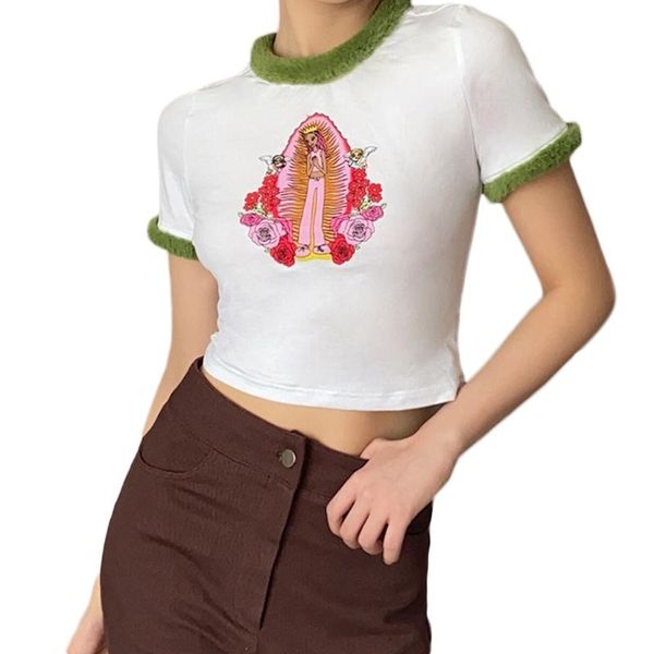 women summer short sleeve o-neck funny cartoon girl graphic printed t-shirt harajuku faux fur trim slim women's, White
women summer short sleeve o-neck funny cartoon girl graphic printed t-shirt harajuku faux fur trim slim women's, White