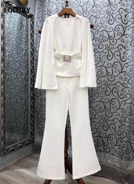 women's set 2021 autumn blazer woman cape poncho style coat+flare leg long trousers pant female 2 pcs suits & blazers, White;black
women's set 2021 autumn blazer woman cape poncho style coat+flare leg long trousers pant female 2 pcs suits & blazers, White;black