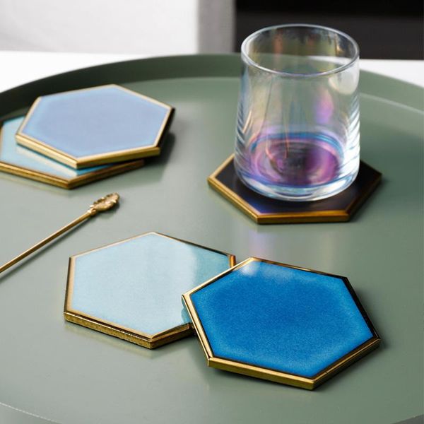 mats & pads 1 pc ceramic nordic hexagon gold-plated placemat heat insulation porcelain table decoration 
mats & pads 1 pc ceramic nordic hexagon gold-plated placemat heat insulation porcelain table decoration