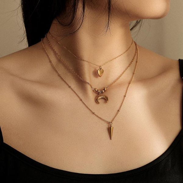 pendant necklaces stainless steel chocker multi layer chain necklace for women moon heart cone fashion trendy jewelry drop ship, Silver
pendant necklaces stainless steel chocker multi layer chain necklace for women moon heart cone fashion trendy jewelry drop ship, Silver