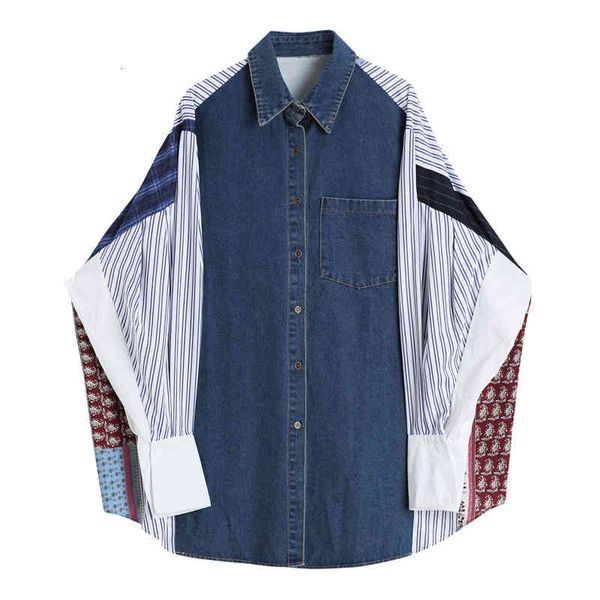women's blouses & shirts autumn new women's splicing denim vintage fashion shirt port style loose long sleeve b3ia, White
women's blouses & shirts autumn new women's splicing denim vintage fashion shirt port style loose long sleeve b3ia, White