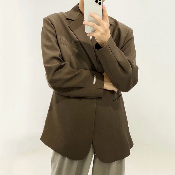men's causal single breasted blazers autumn new 2021 vintage brown men's clothes casual niche design loose suit coat 9y5157, White;black
men's causal single breasted blazers autumn new 2021 vintage brown men's clothes casual niche design loose suit coat 9y5157, White;black
