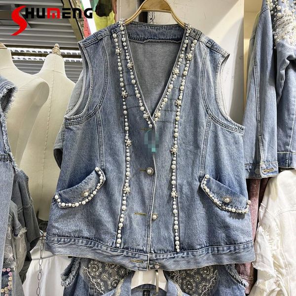women's vests woman streetwear beads denim vest women 2021 fall fashion v-neck beaded all-matching single-breasted jean coat female, Black;white
women's vests woman streetwear beads denim vest women 2021 fall fashion v-neck beaded all-matching single-breasted jean coat female, Black;white
