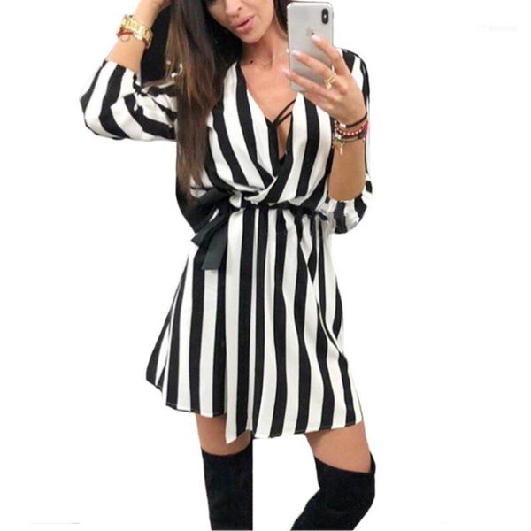 deep v-neck mini dress women summer black and white striped lace up casual loose dresses vestidos1, Black;gray
deep v-neck mini dress women summer black and white striped lace up casual loose dresses vestidos1, Black;gray