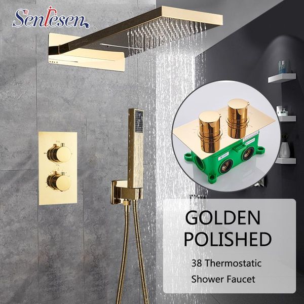 senlesen golden shower set thermostatic faucet 3 ways valve rainfall & waterfall head abs hand bathroom sets
senlesen golden shower set thermostatic faucet 3 ways valve rainfall & waterfall head abs hand bathroom sets