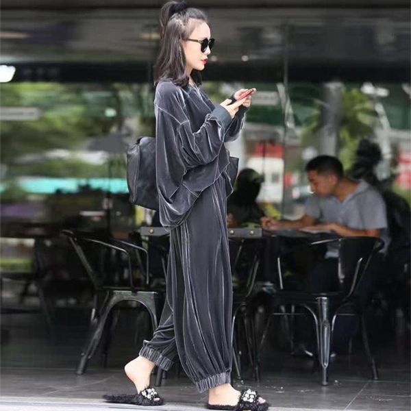 women's two piece pants 2021 spring autumn set female plus size gold velvet suit women fashion loose casual sports wide leg ropa mujer, White
women's two piece pants 2021 spring autumn set female plus size gold velvet suit women fashion loose casual sports wide leg ropa mujer, White