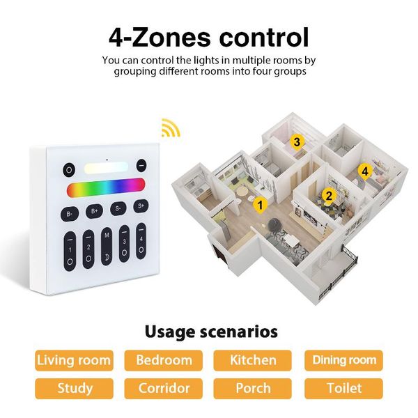 smart home control gledopto wall mount touch panel 4-zone group 2.4g rf rgbcct switch compatible with pro series product
smart home control gledopto wall mount touch panel 4-zone group 2.4g rf rgbcct switch compatible with pro series product