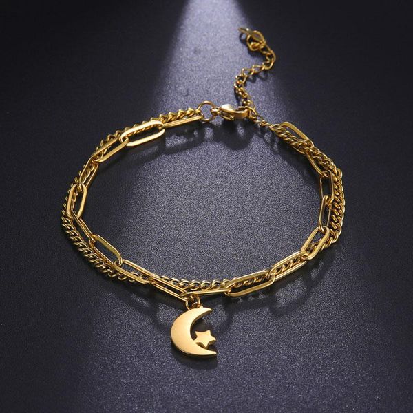 link, chain gold color stainless steel star moon bracelet women multi-layer for bijoux femme jewelry gift her bc-01, Black
link, chain gold color stainless steel star moon bracelet women multi-layer for bijoux femme jewelry gift her bc-01, Black
