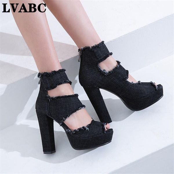 women's sandals fashion denim women square block high heels rome gladiator ladies shoes retro punk rock gothic, Black
women's sandals fashion denim women square block high heels rome gladiator ladies shoes retro punk rock gothic, Black