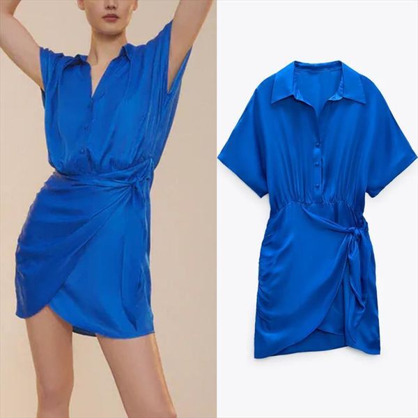za wrap blue satin ruched women dress strappy elegant mini party ladies casual summer, Black;gray
za wrap blue satin ruched women dress strappy elegant mini party ladies casual summer, Black;gray